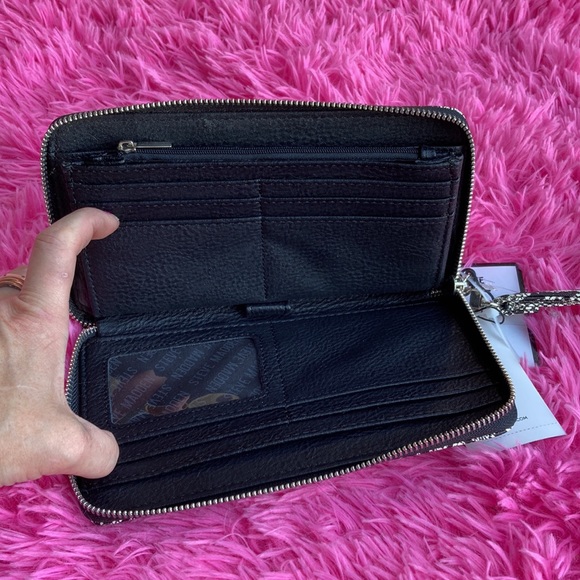 Steve Madden python print faux leather wallet with chrome tone hardware - Picture 2 of 7